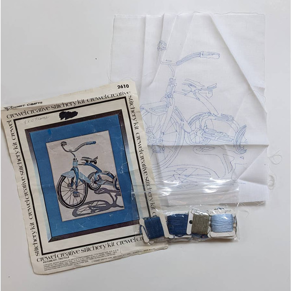 Vintage 70's Crewel Embroidery Kit "Tricycle", Vogart Crafts Creative Stitchery - Picture 3 of 7